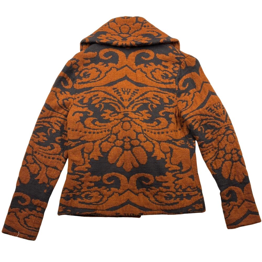 Merino Wool Damask Cardigan Coat Sweater Small S Rust/Brown Large Label MCM - Picture 2 of 8